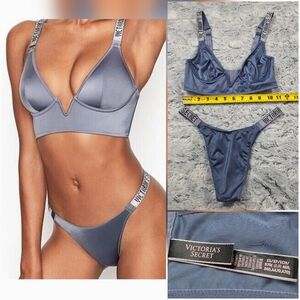 Blue Victoria's Secret Bra and Panty Set XS Rhinestone